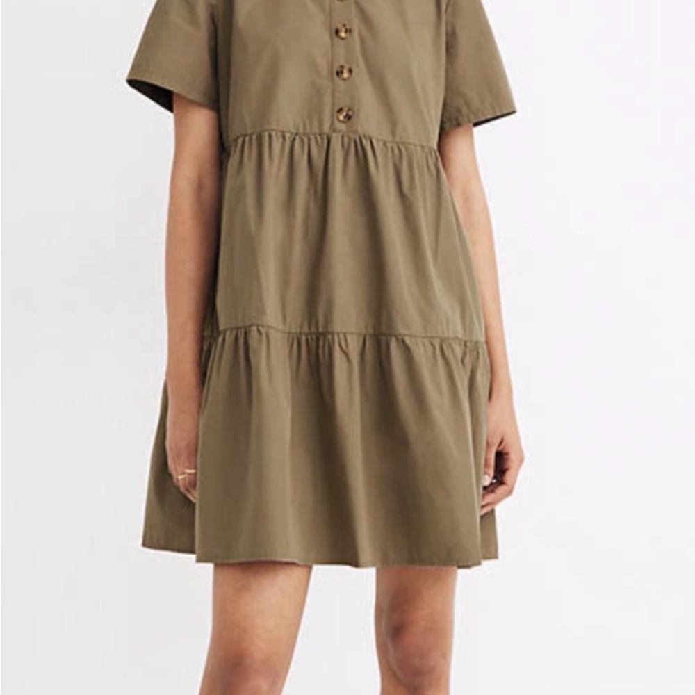Madewell Olive Short-Sleeve Tiered Mini Dress